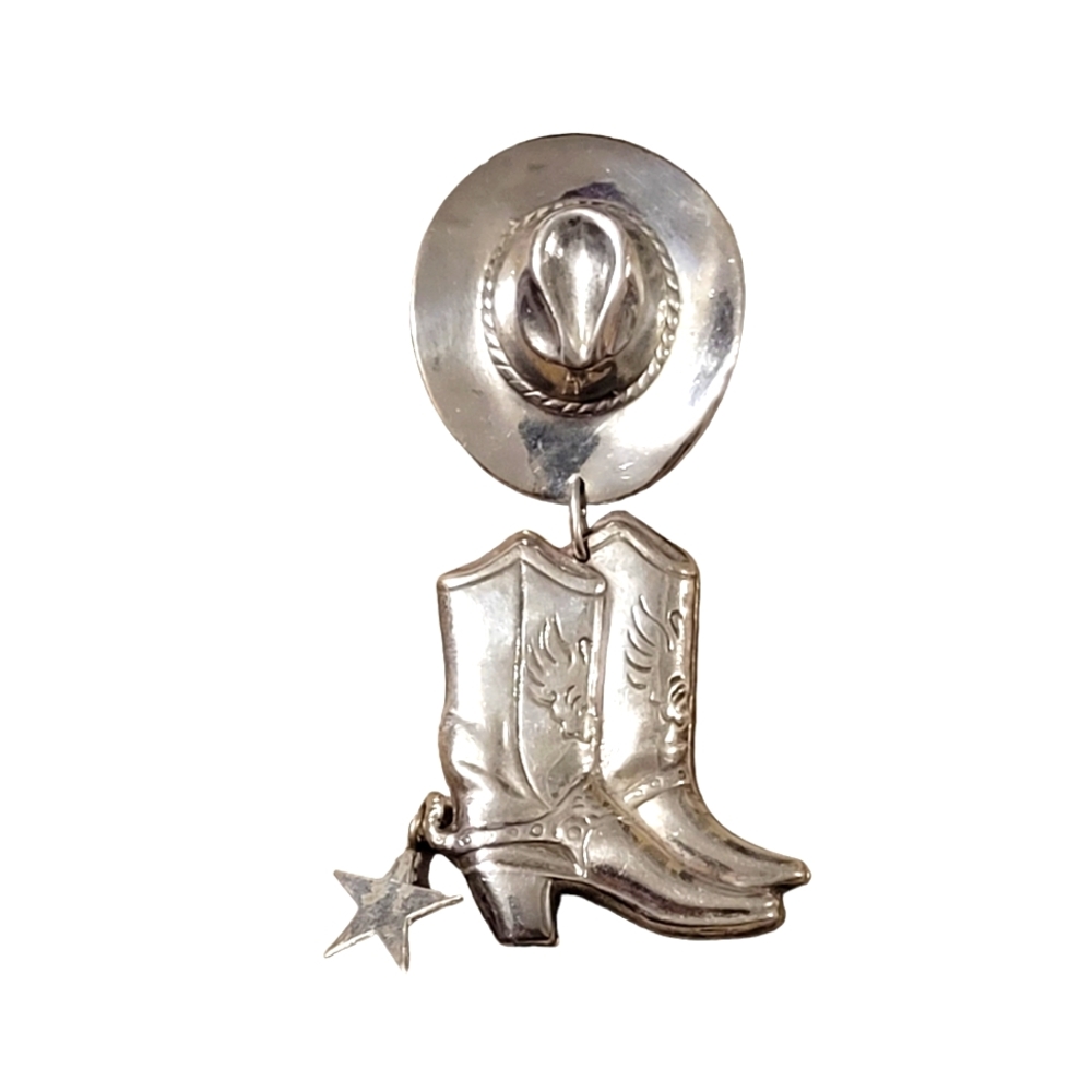 Sterling cowboy hat & boots pin
